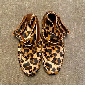 Quoddy Leopard Print Leather Moccasins